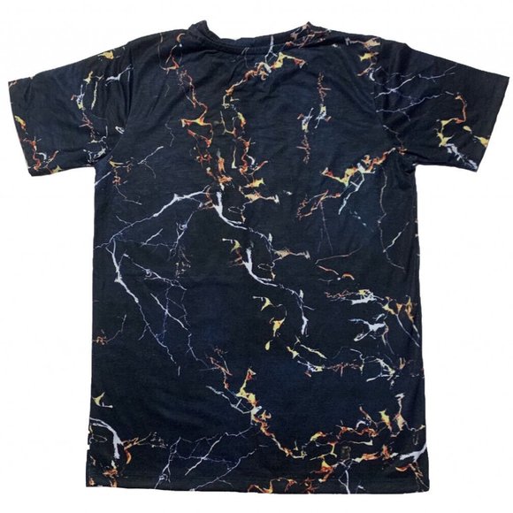 River island Boys Navy Marble Foil Print Short Sleeve T-Shirt - Picture 2 of 3